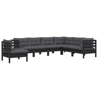 Set Divani da Giardino 7 pz con Cuscini Neri Massello di Pino