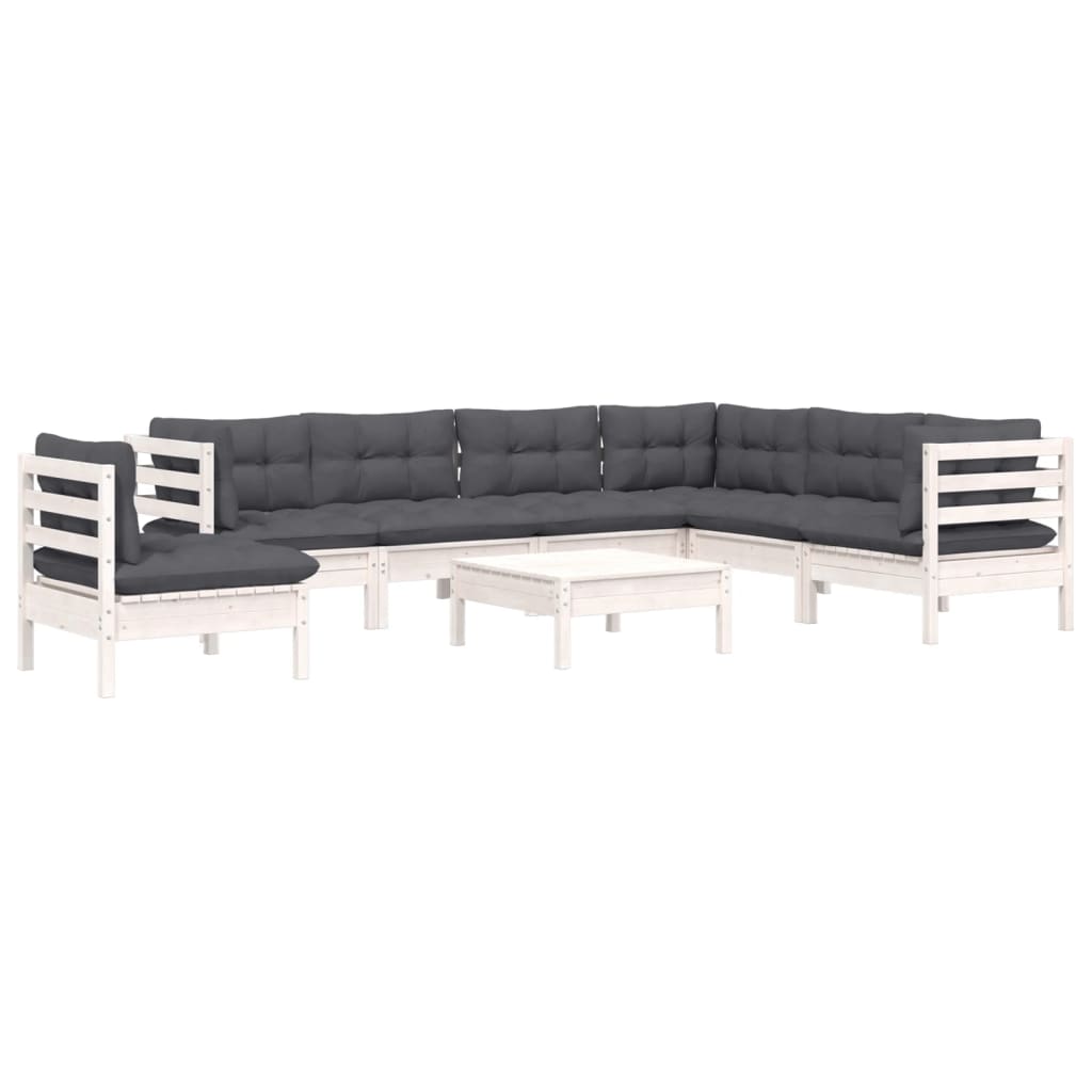Set Divani da Giardino 8 pz con Cuscini Bianchi Legno di Pino