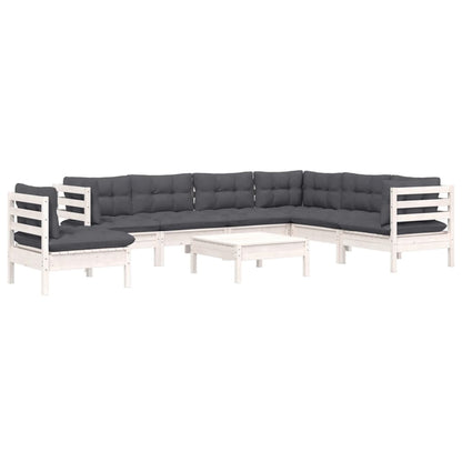 Set Divani da Giardino 8 pz con Cuscini Bianchi Legno di Pino