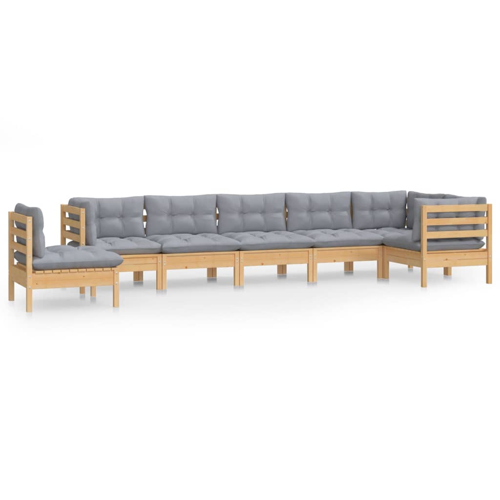 Set Divani da Giardino 8 pz con Cuscini Grigi Massello di Pino