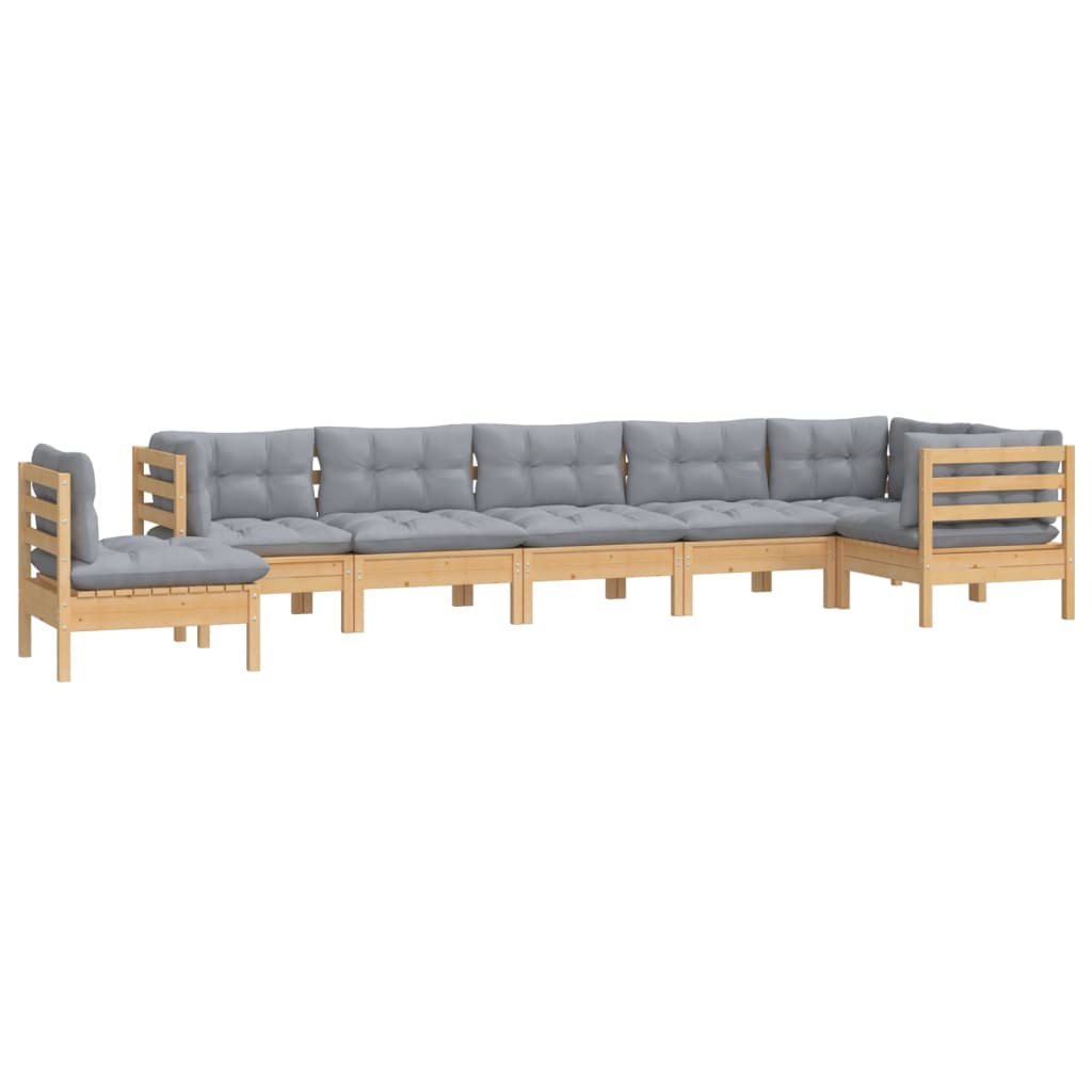 Set Divani da Giardino 8 pz con Cuscini Grigi Massello di Pino