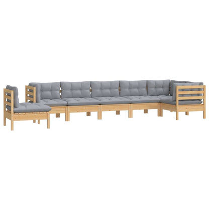 Set Divani da Giardino 8 pz con Cuscini Grigi Massello di Pino