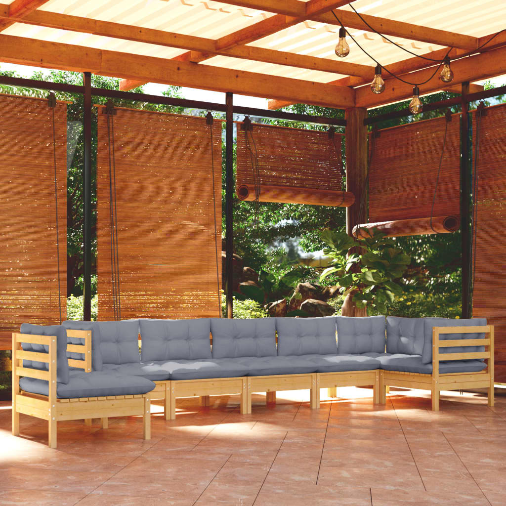 Set Divani da Giardino 8 pz con Cuscini Grigi Massello di Pino