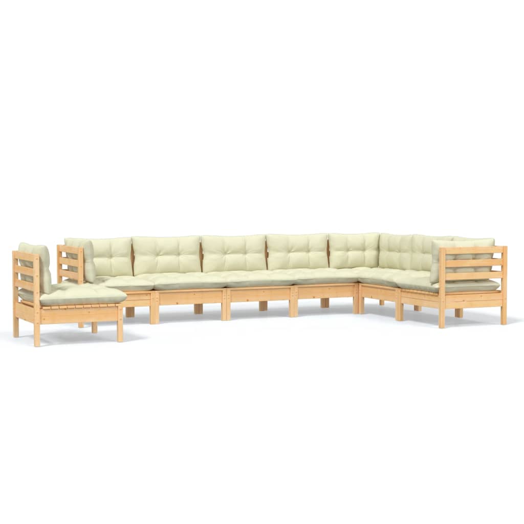 Set Divani da Giardino 8 pz con Cuscini Crema Massello di Pino