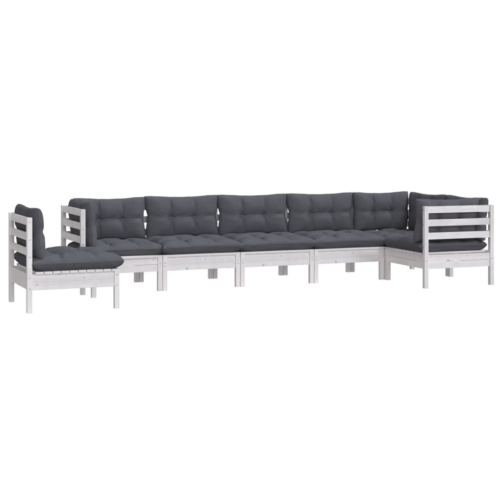 Set Divani da Giardino 8 pz con Cuscini Bianchi Legno di Pino