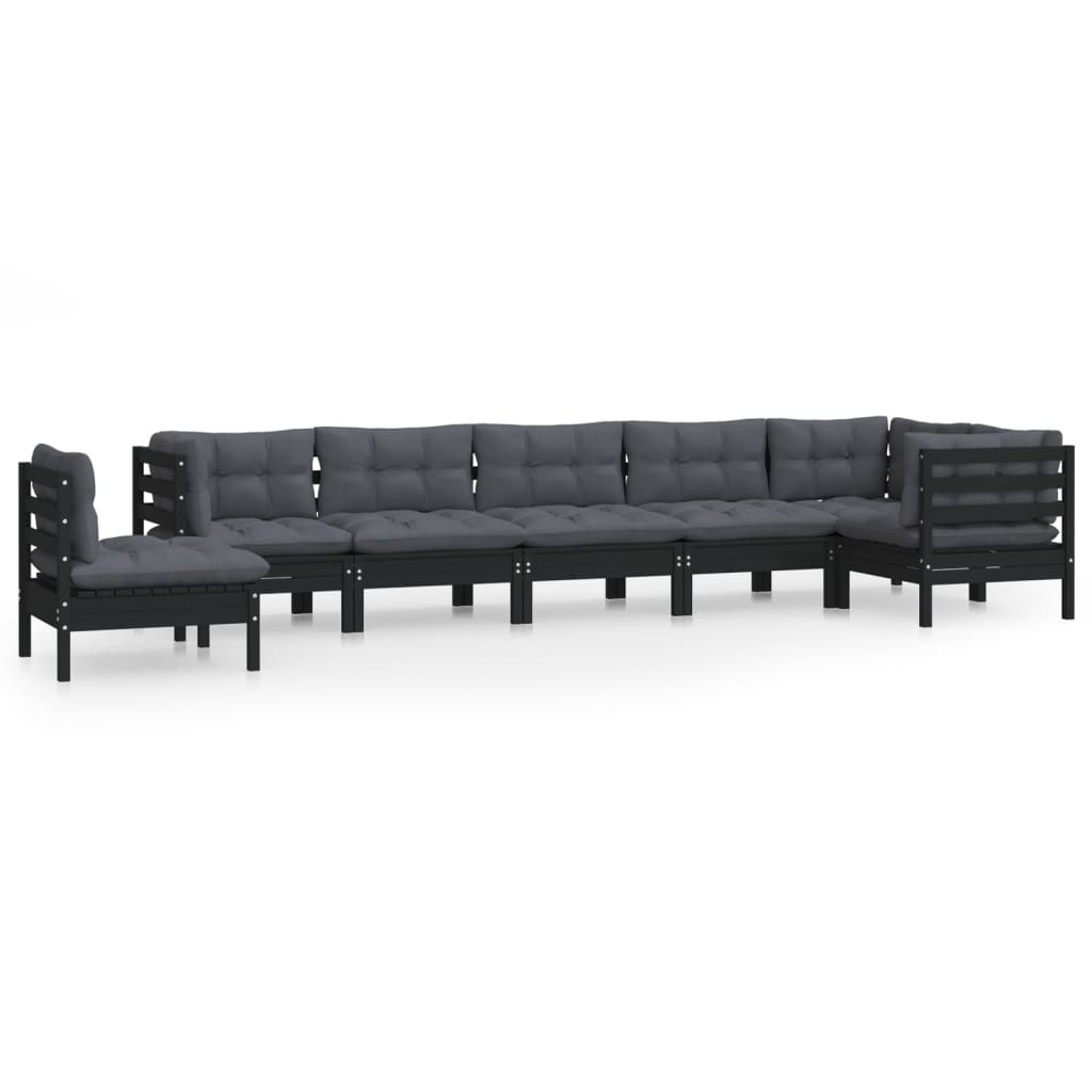 Set Divani da Giardino 8 pz con Cuscini Neri Massello di Pino