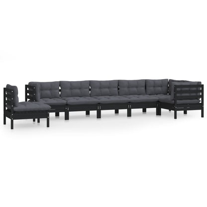 Set Divani da Giardino 8 pz con Cuscini Neri Massello di Pino