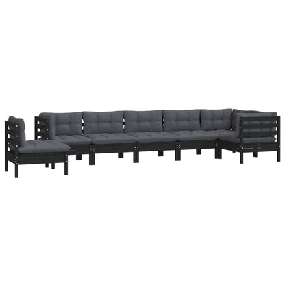 Set Divani da Giardino 8 pz con Cuscini Neri Massello di Pino