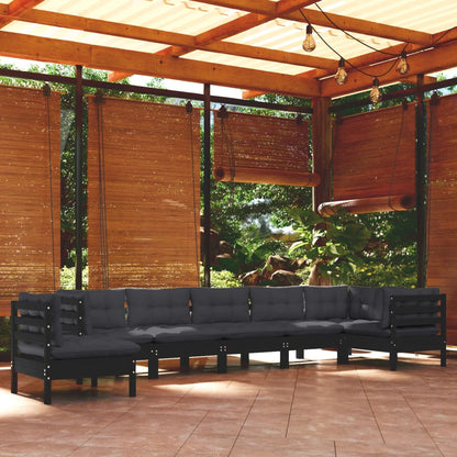 Set Divani da Giardino 8 pz con Cuscini Neri Massello di Pino