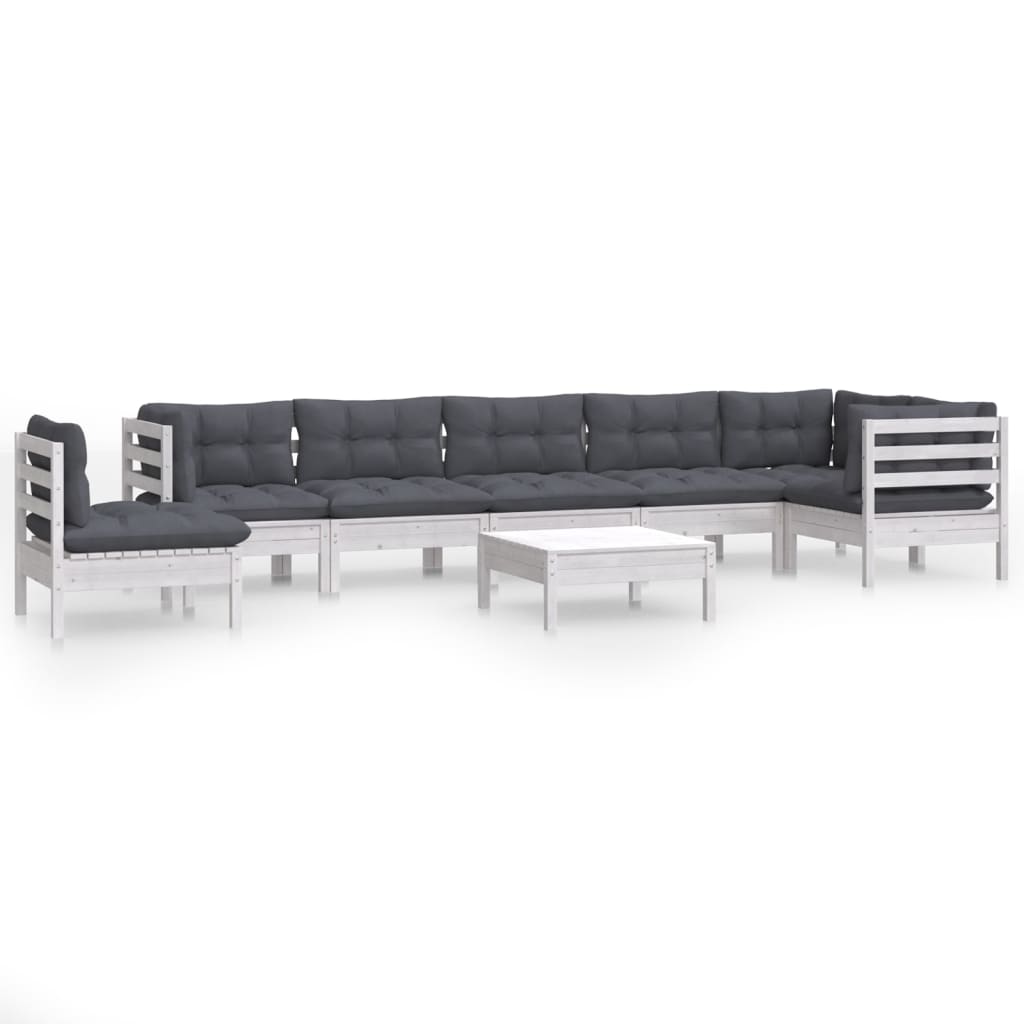 Set Divani da Giardino 9 pz con Cuscini Bianchi Legno di Pino