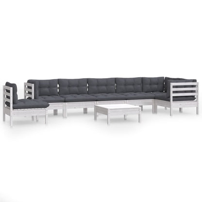 Set Divani da Giardino 9 pz con Cuscini Bianchi Legno di Pino