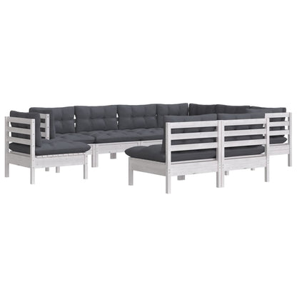 Set Divani da Giardino 9 pz con Cuscini Bianchi Legno di Pino