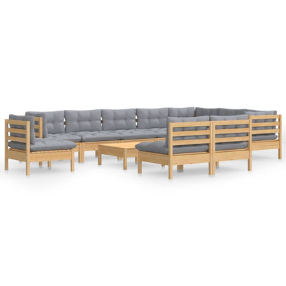 Set Divani da Giardino 11 pz con Cuscini Grigi Massello di Pino