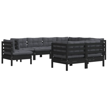Set Divani da Giardino 9 pz con Cuscini Neri Massello di Pino