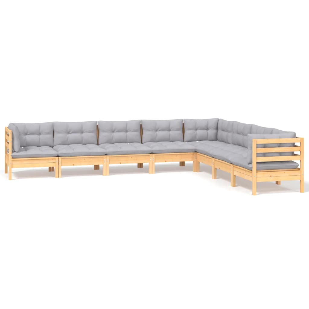 Set Divani da Giardino 8 pz con Cuscini Grigi Massello di Pino