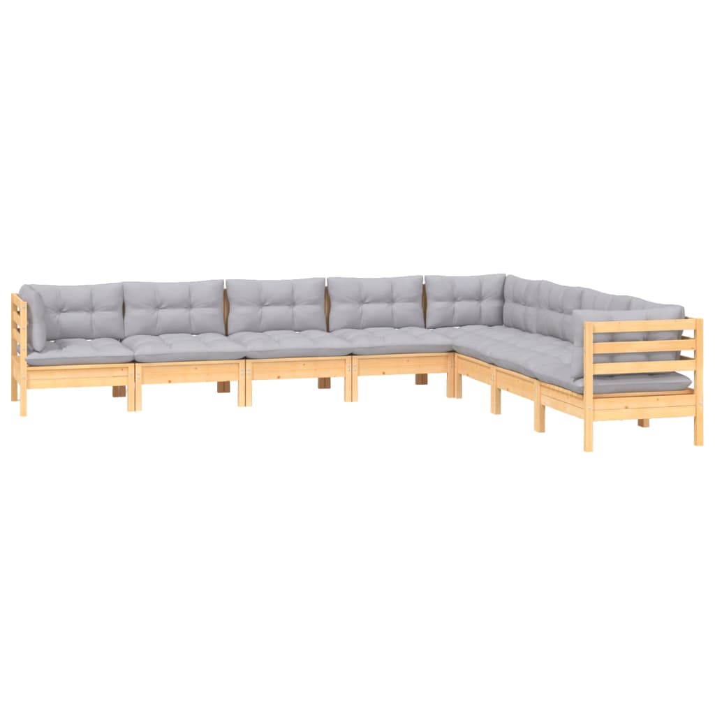 Set Divani da Giardino 8 pz con Cuscini Grigi Massello di Pino