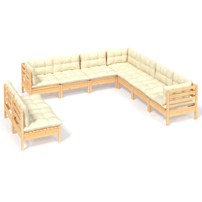 Set Divani da Giardino 9 pz con Cuscini Crema Massello di Pino