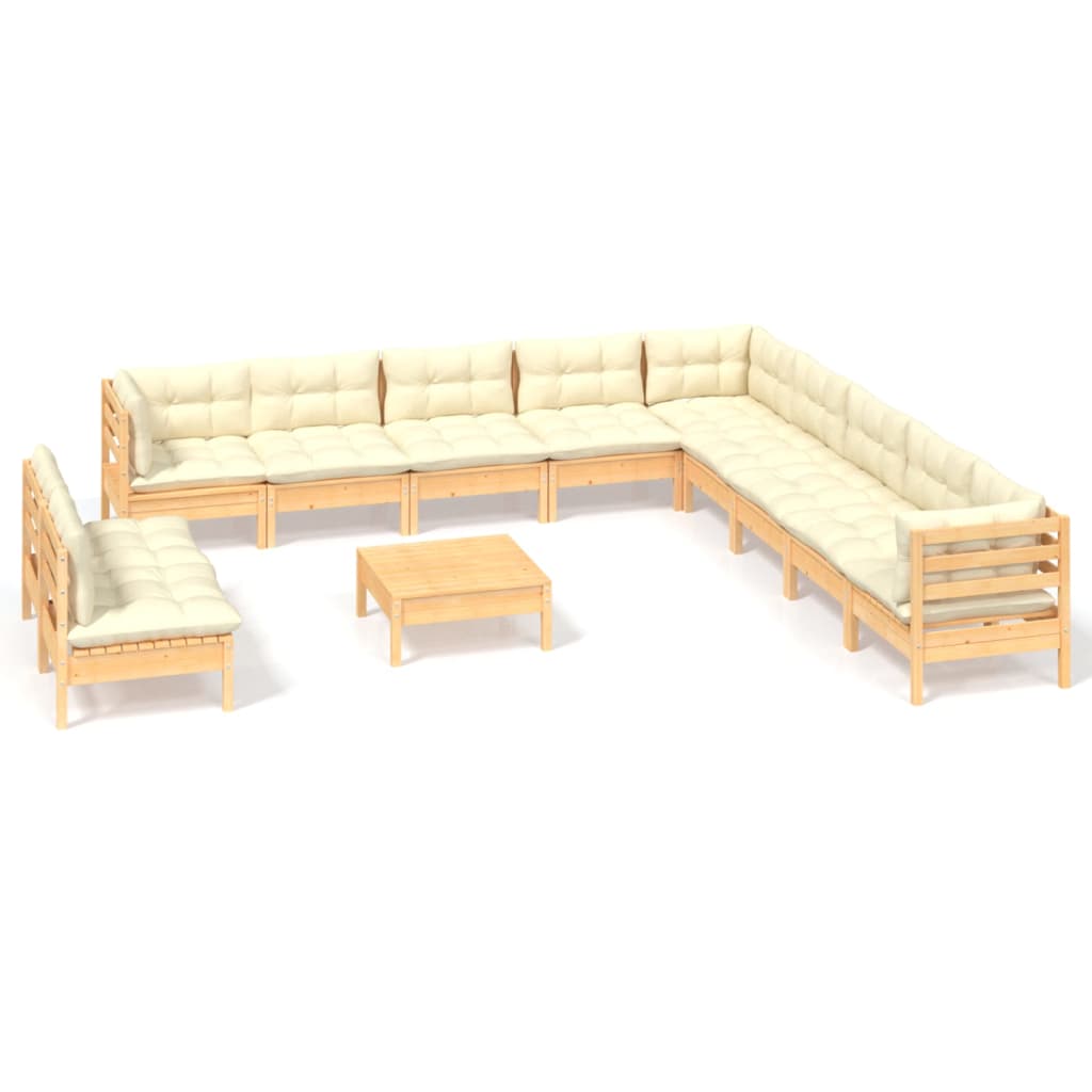 Set Divani da Giardino 12 pz con Cuscini Crema Massello di Pino