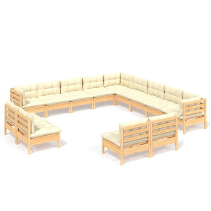 Set Divani da Giardino 13 pz con Cuscini Crema Massello di Pino