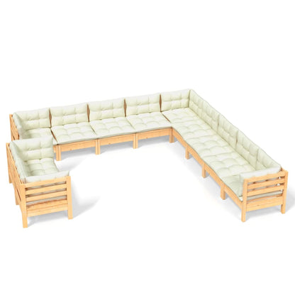 Set Divani da Giardino 11 pz con Cuscini Crema Massello di Pino