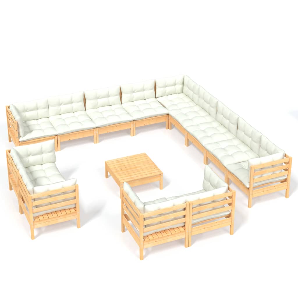 Set Divani da Giardino 14 pz con Cuscini Crema Massello di Pino