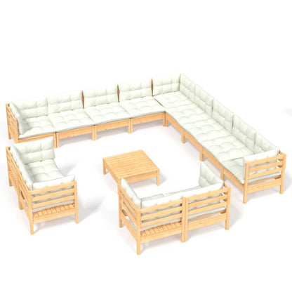 Set Divani da Giardino 14 pz con Cuscini Crema Massello di Pino