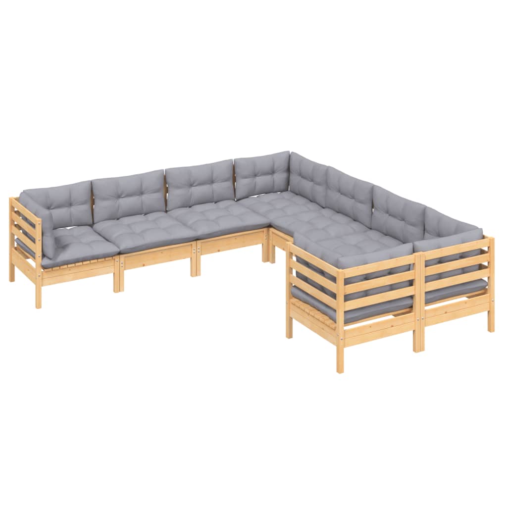 Set Divani da Giardino 8 pz con Cuscini Grigi Massello di Pino