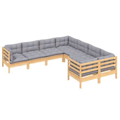 Set Divani da Giardino 8 pz con Cuscini Grigi Massello di Pino