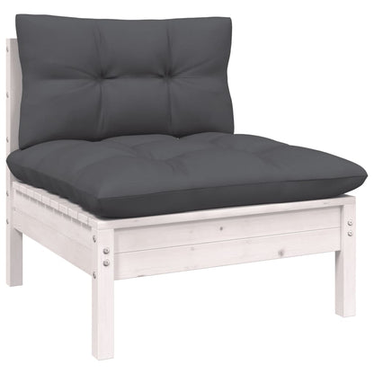 Set Divani da Giardino 9 pz con Cuscini Bianchi in Legno Pino