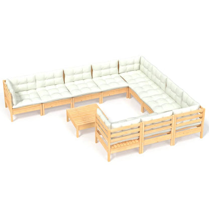 Set Divani da Giardino 11 pz con Cuscini Crema Massello di Pino