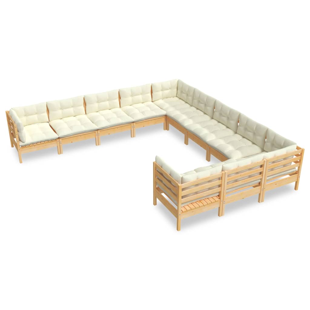 Set Divani da Giardino 11 pz con Cuscini Crema Massello di Pino