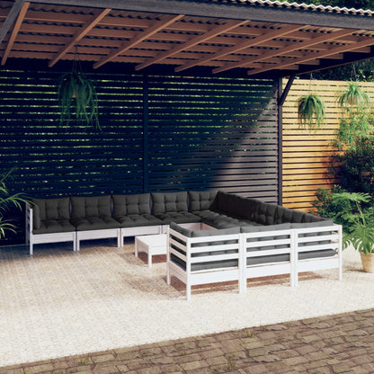 Set Divani da Giardino 12 pz con Cuscini Legno di Pino Bianco