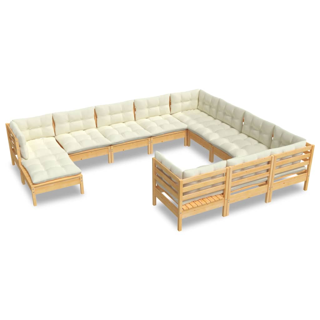 Set Divani da Giardino 11 pz con Cuscini Crema Massello di Pino