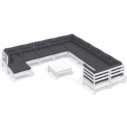 Set Divani da Giardino 12 pz con Cuscini Legno di Pino Bianco