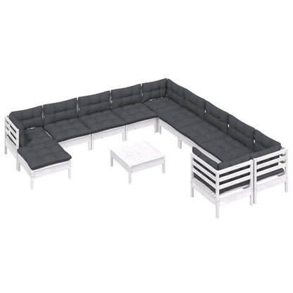 Set Divani da Giardino 12 pz con Cuscini Legno di Pino Bianco
