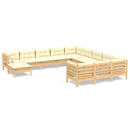 Set Divani da Giardino 12 pz con Cuscini Crema in Massello di Pino