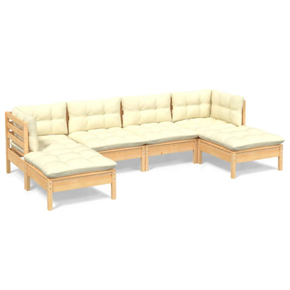 Set Salotto da Giardino 6 pz con Cuscini Crema Legno di Pino