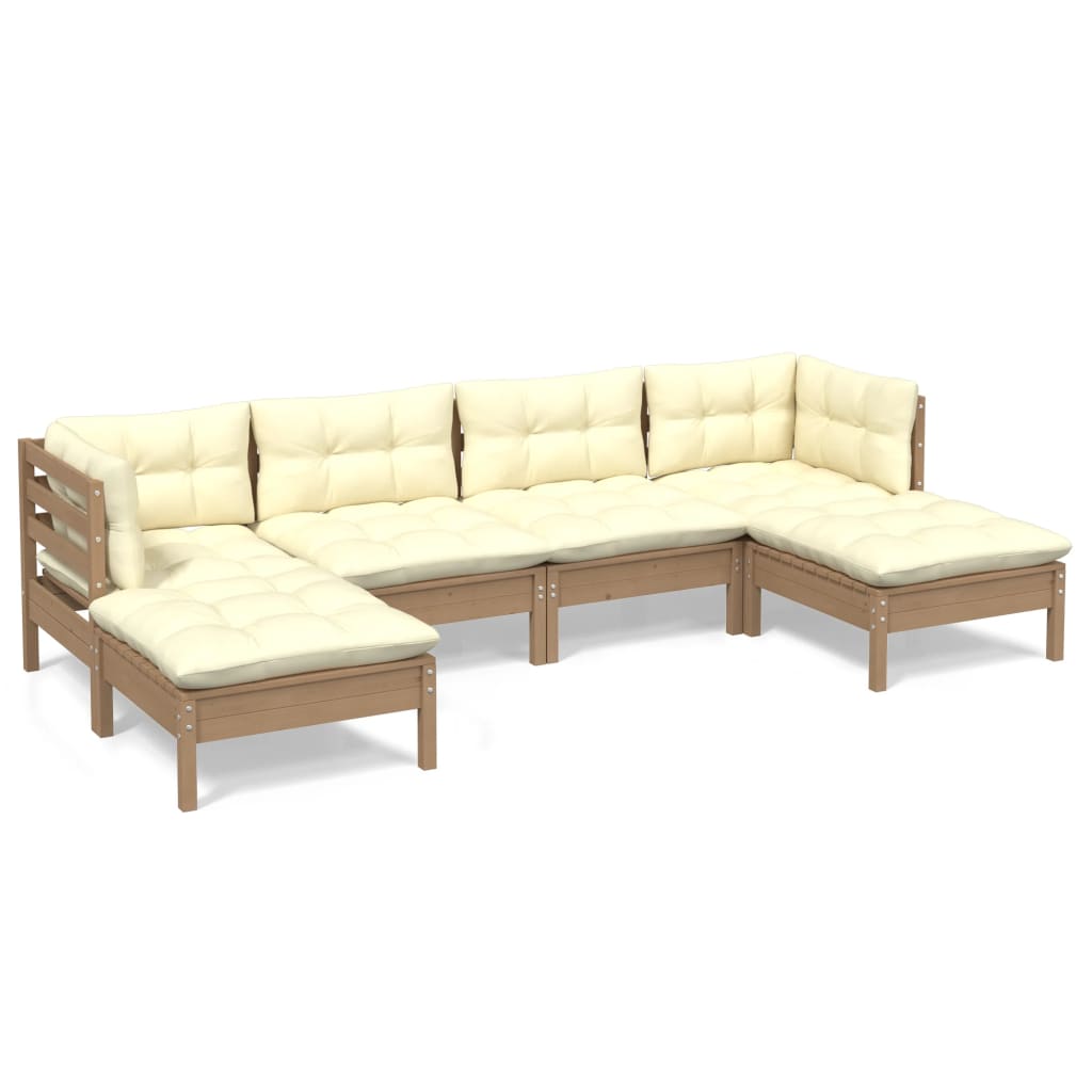 Set Salotto Giardino 6pz con Cuscini Marrone Ambra Legno Pino