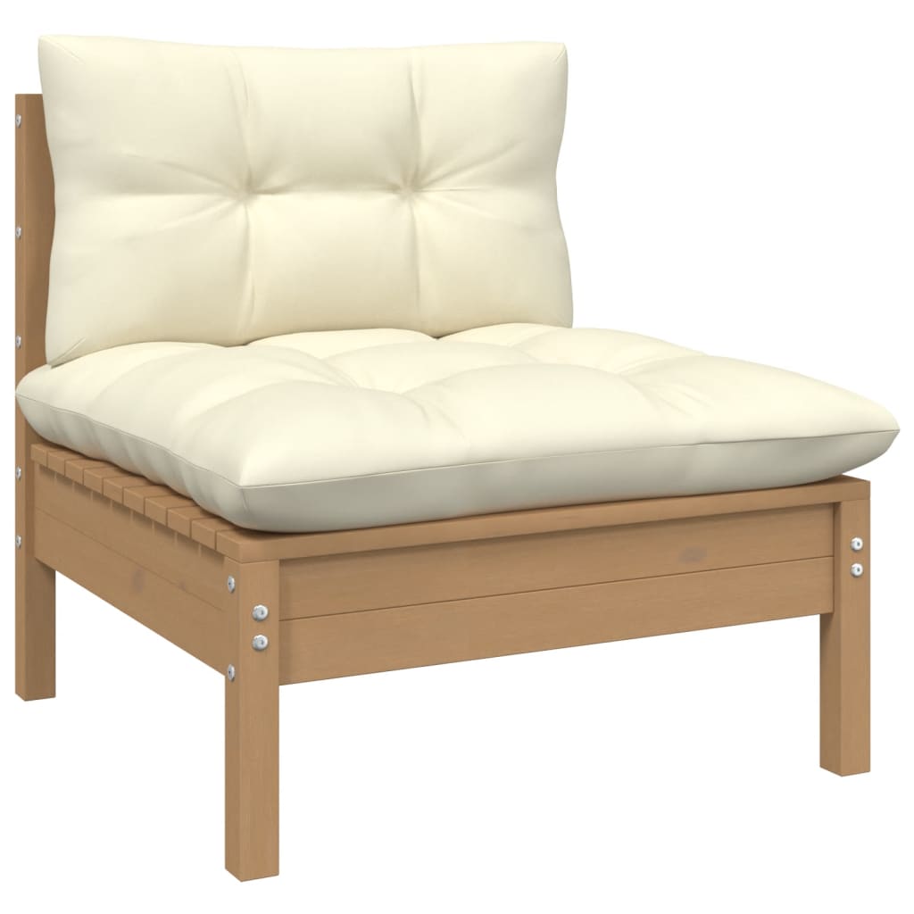 Set Salotto Giardino 6pz con Cuscini Marrone Ambra Legno Pino