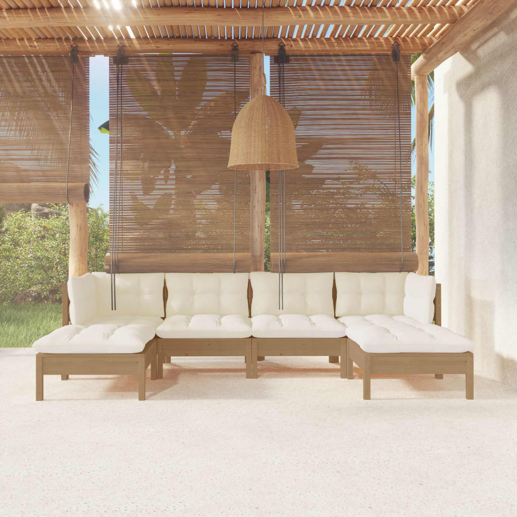 Set Salotto Giardino 6pz con Cuscini Marrone Ambra Legno Pino