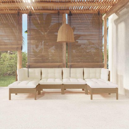 Set Salotto Giardino 6pz con Cuscini Marrone Ambra Legno Pino
