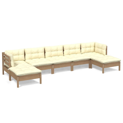 Set Salotto Giardino 7pz con Cuscini Marrone Ambra Legno Pino