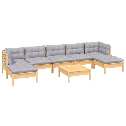 Set Divani da Giardino 8 pz con Cuscini Grigi Massello di Pino