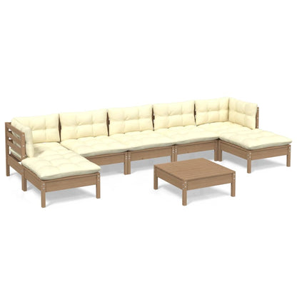 Set Salotto Giardino 8pz con Cuscini Marrone Ambra Legno Pino