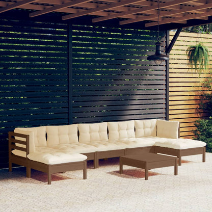 Set Salotto Giardino 8pz con Cuscini Marrone Ambra Legno Pino