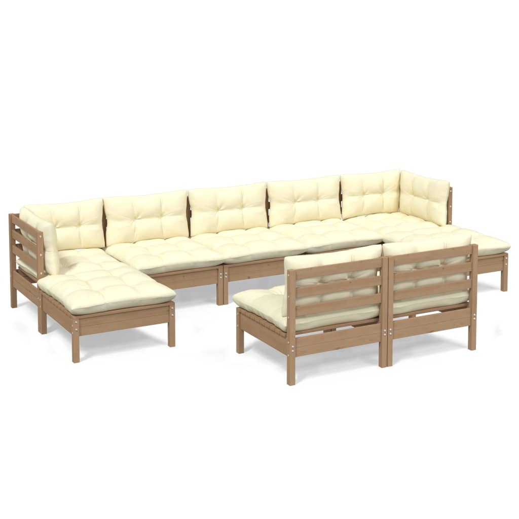 Set Salotto Giardino 9pz con Cuscini Marrone Ambra Legno Pino