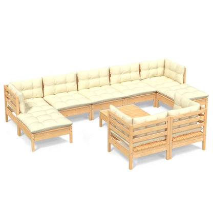 Set Divani da Giardino 10 pz con Cuscini Crema Massello di Pino