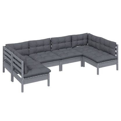 Set Divani da Giardino 6 pz con Cuscini Grigi in Legno di Pino