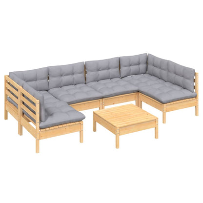 Set Divani da Giardino 7 pz con Cuscini Grigi Massello di Pino