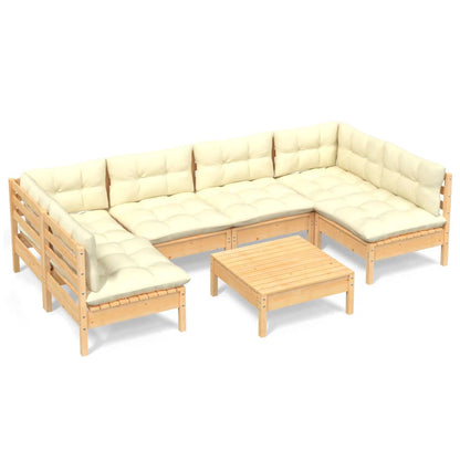 Set Divani da Giardino 7 pz con Cuscini Crema in Massello di Pino